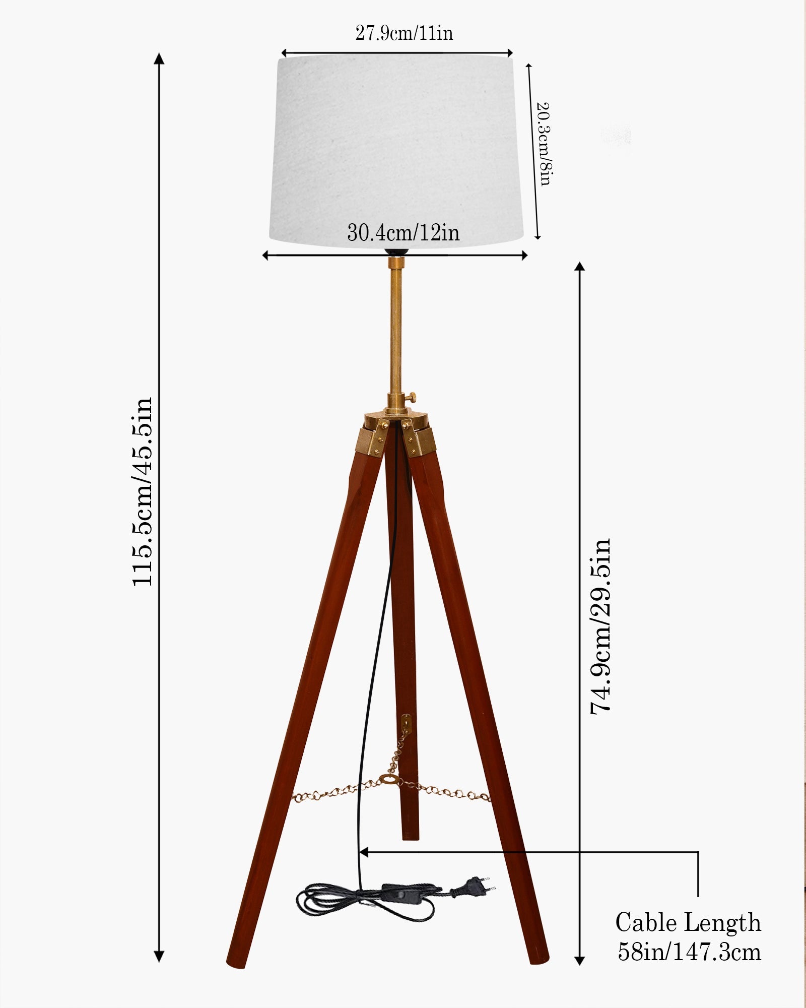 Homesake® Marinor Tripod Floor Lamp | Wooden Nautical Design with Fabric Shade | Living Room & Bedroom Home Decor Lighting