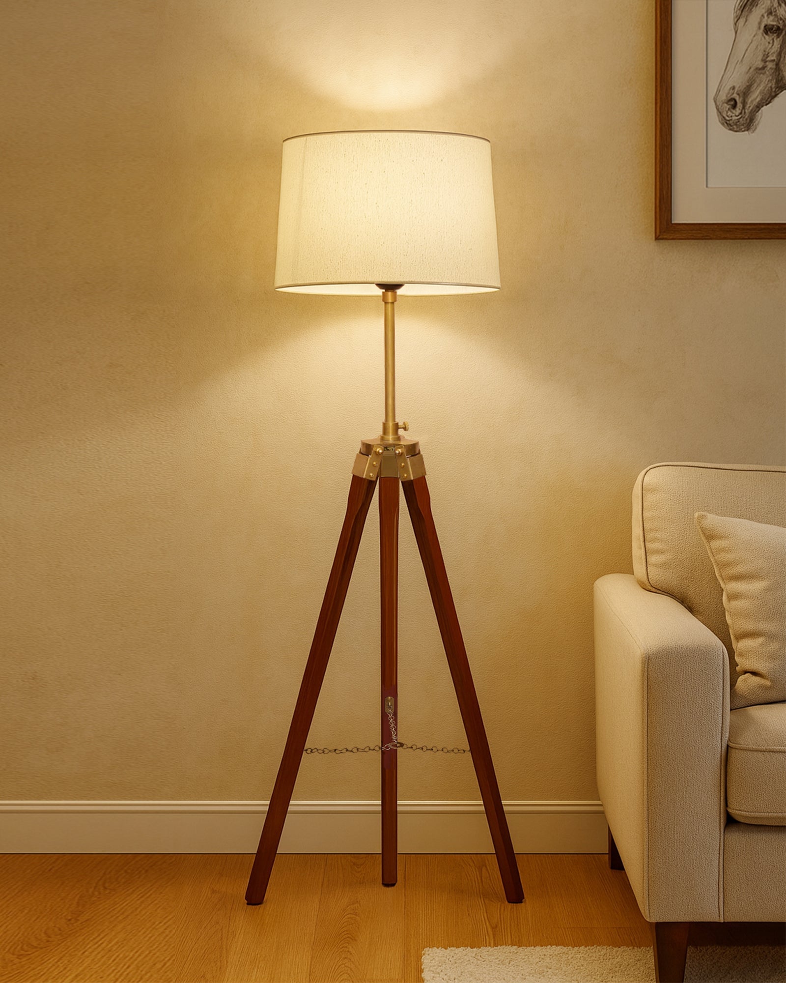 Homesake® Marinor Tripod Floor Lamp | Wooden Nautical Design with Fabric Shade | Living Room & Bedroom Home Decor Lighting