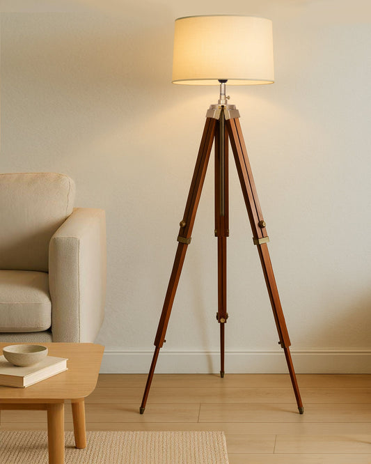 Homesake® Marinor Heritage Solid Wood Tripod Lamp | Premium Sheesham with Adjustable Height | Modern Home Lighting Living Room & Bedroom Decor