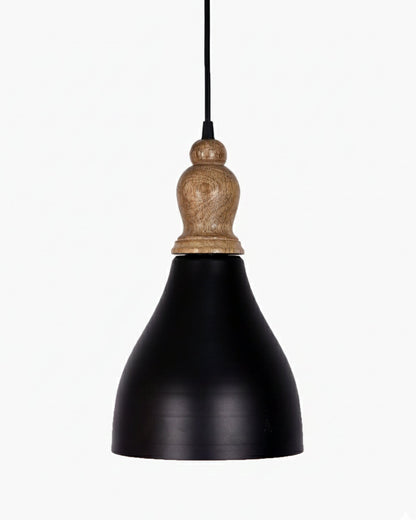 Homesake® Vanora Wooden Top Black Pendant Light for Living Room | Modern Dome Hanging Lamp for Bedroom & Dining | Wood Metal Warm Light, Croft, Step
