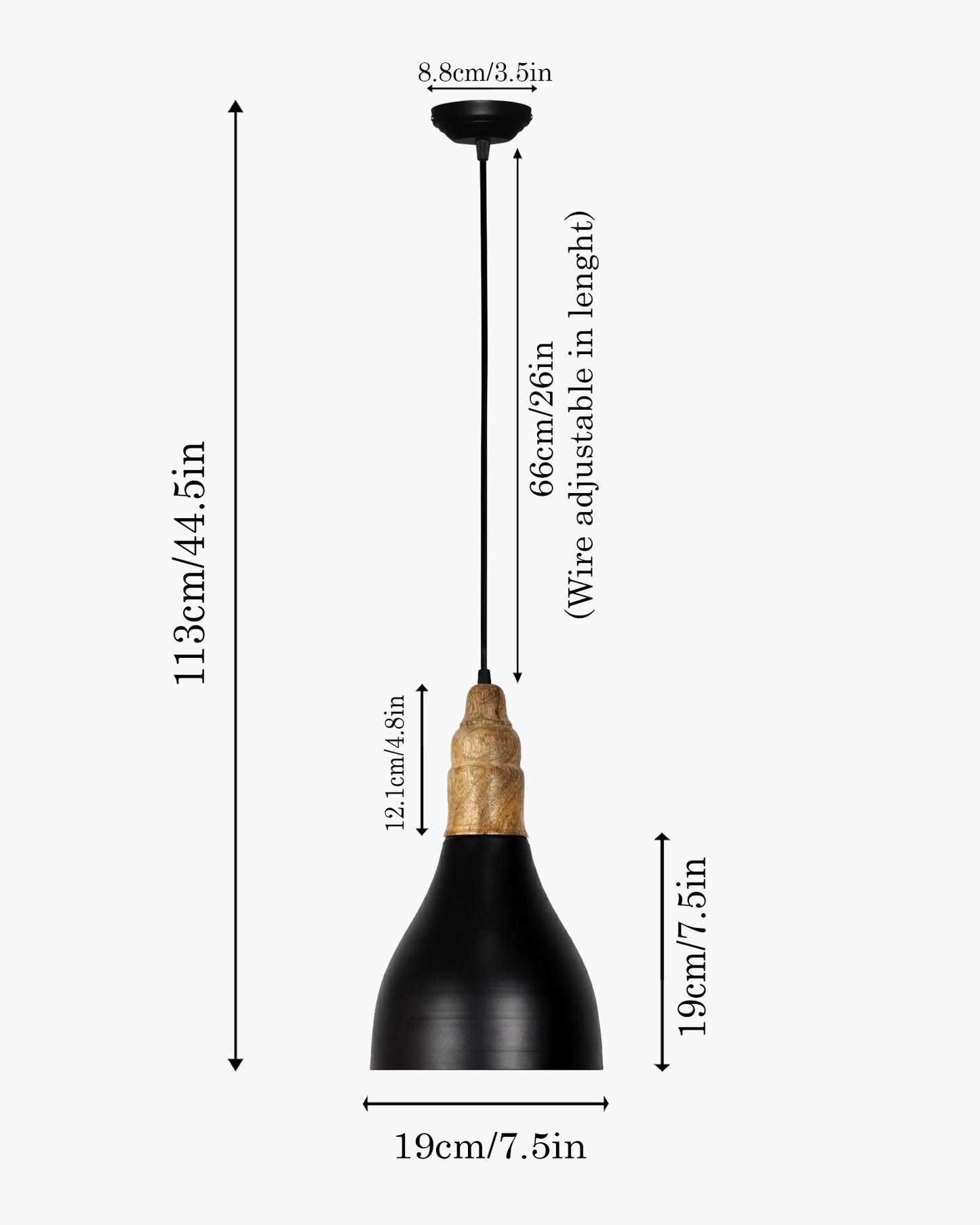 Homesake® Vanora Wooden Top Black Pendant Light for Living Room | Modern Dome Hanging Lamp for Bedroom & Dining | Wood Metal Warm Light, Croft, Step