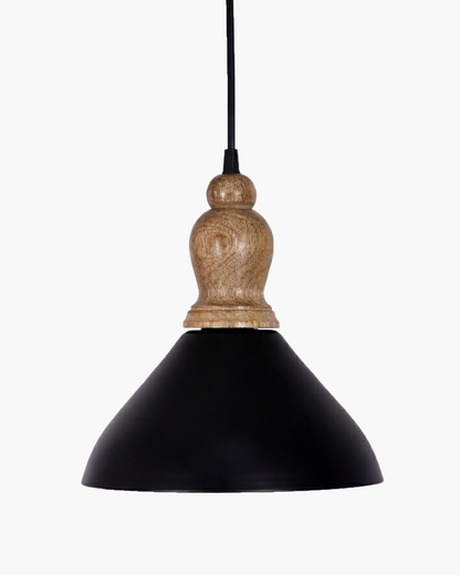 Homesake® Vanora Wooden Top Black Pendant Light for Living Room | Modern Dome Hanging Lamp for Bedroom & Dining | Wood Metal Warm Light, Croft