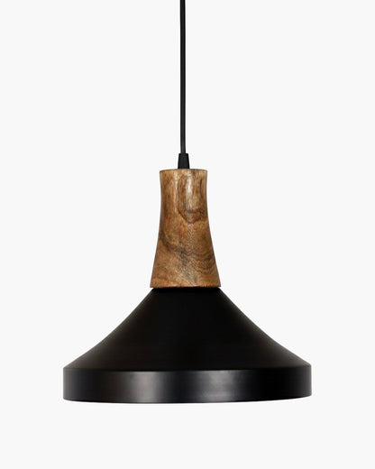 Homesake® Vanora Wooden Top Black Pendant Light for Living Room | Modern Dome Hanging Lamp for Bedroom & Dining | Wood Metal Warm Light, Parker
