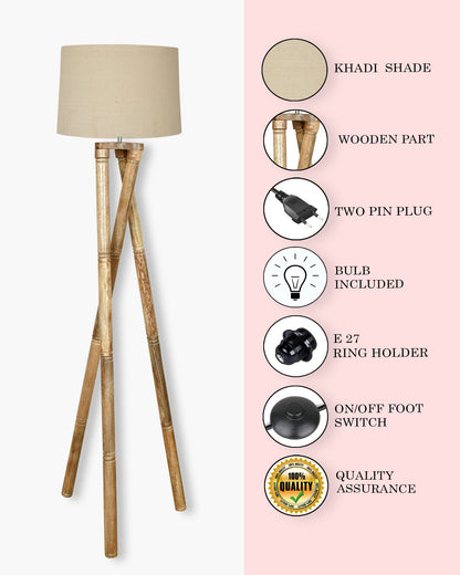 Cross-leg Wood Tripod Floor Lamp, Mid Century Standing Lamp, E27 Lamp Base, With Shade Modern Design Floor Reading Lamp for Living Room Bedroom, Study Room and Office