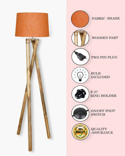 Cross-leg Wood Tripod Floor Lamp, Mid Century Standing Lamp, E27 Lamp Base, With Shade Modern Design Floor Reading Lamp for Living Room Bedroom, Study Room and Office