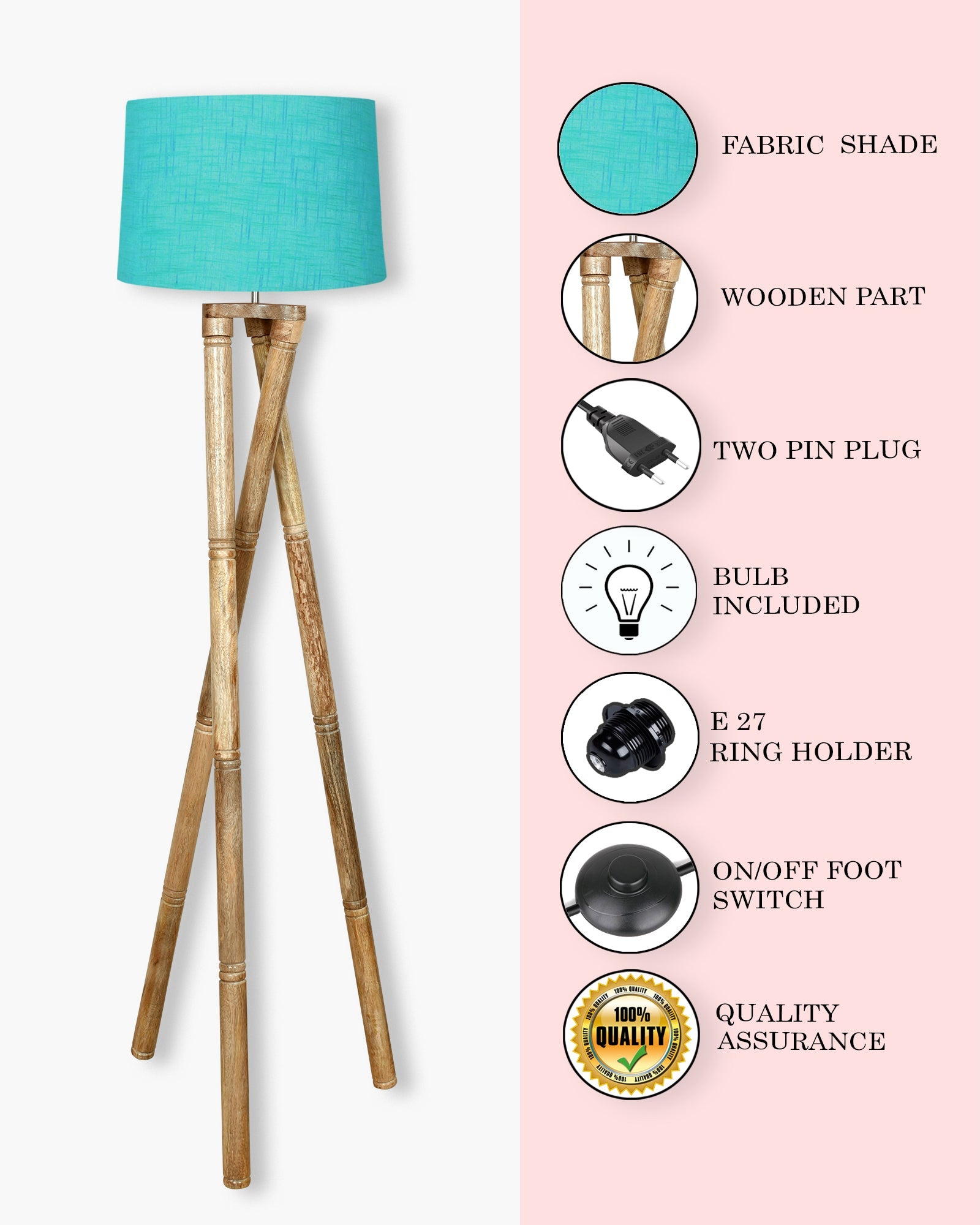 Cross-leg Wood Tripod Floor Lamp, Mid Century Standing Lamp, E27 Lamp Base, With Shade Modern Design Floor Reading Lamp for Living Room Bedroom, Study Room and Office