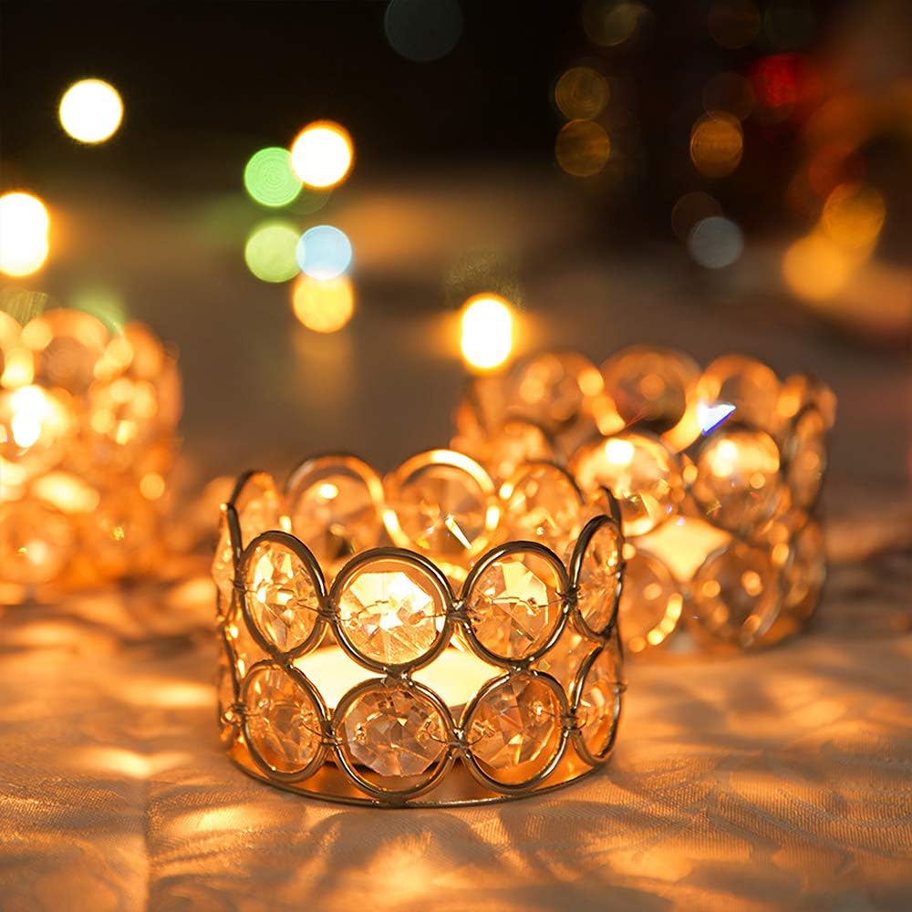 Crystal Tealight Candle Holder Votives Bowl Candle Holders for Home Decoration, Diya Diwali Decoration Lights Centerpieces for Wedding Home Party Table Decoration, Gold, Pack of 6 & 10
