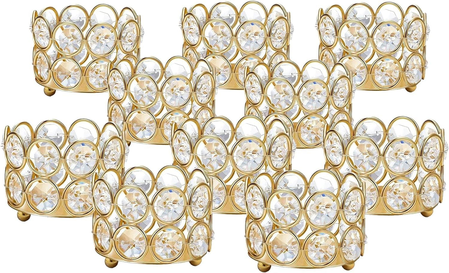 Crystal Tealight Candle Holder Votives Bowl Candle Holders for Home Decoration, Diya Diwali Decoration Lights Centerpieces for Wedding Home Party Table Decoration, Gold, Pack of 6 & 10