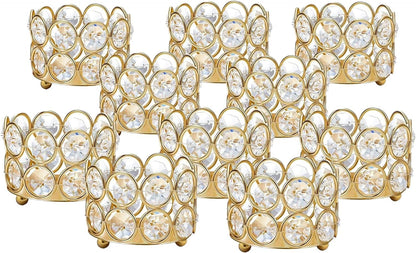 Crystal Tealight Candle Holder Votives Bowl Candle Holders for Home Decoration, Diya Diwali Decoration Lights Centerpieces for Wedding Home Party Table Decoration, Gold, Pack of 6 & 10