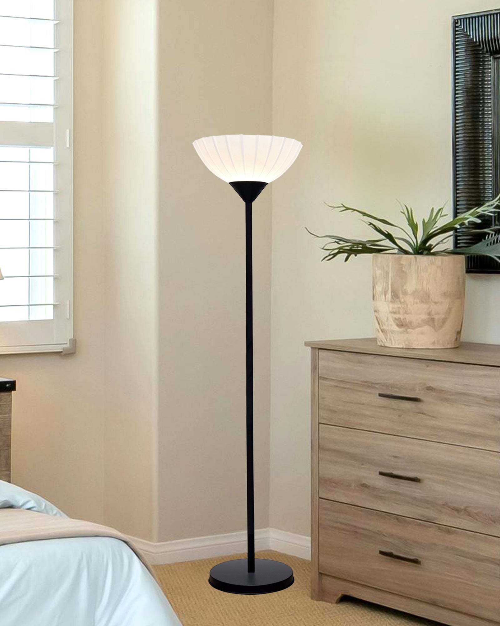 Sky Ribbed Dome Standing Lamps with Acrylic Shade,Modern Floor Lamp for Living Room, Bedrooms, Office  Straight