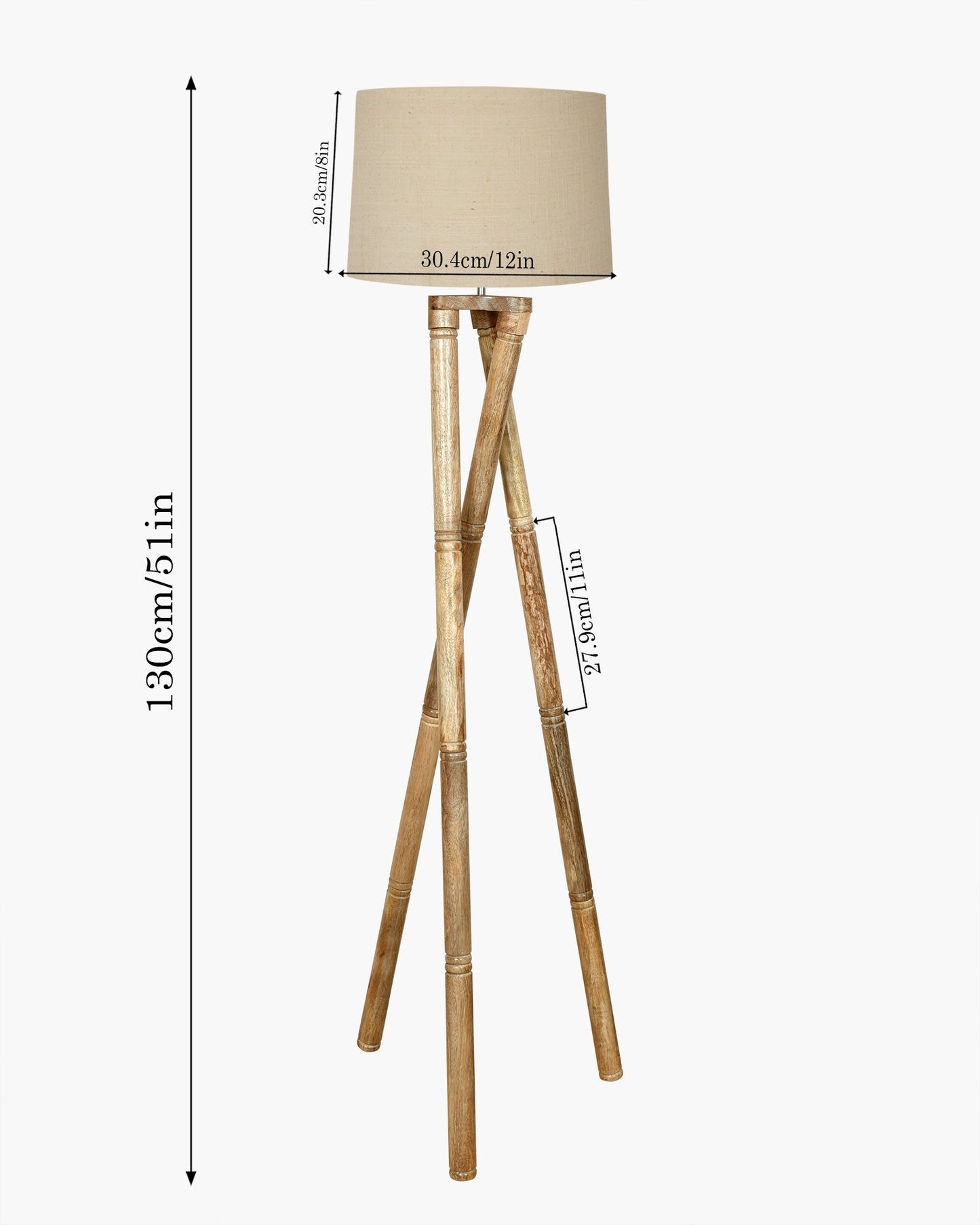 Cross-leg Wood Tripod Floor Lamp, Mid Century Standing Lamp, E27 Lamp Base, With Shade Modern Design Floor Reading Lamp for Living Room Bedroom, Study Room and Office