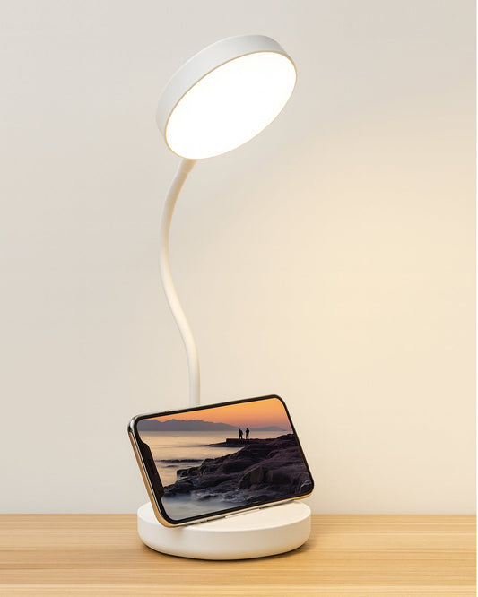 Desk Lamp Rechargeable Battery Operated 3 Level Brightness Study Table Lamp for Students, Study Lamp for Office Table, Night Light for Study Room | Reading Light with Mobile Stand, White