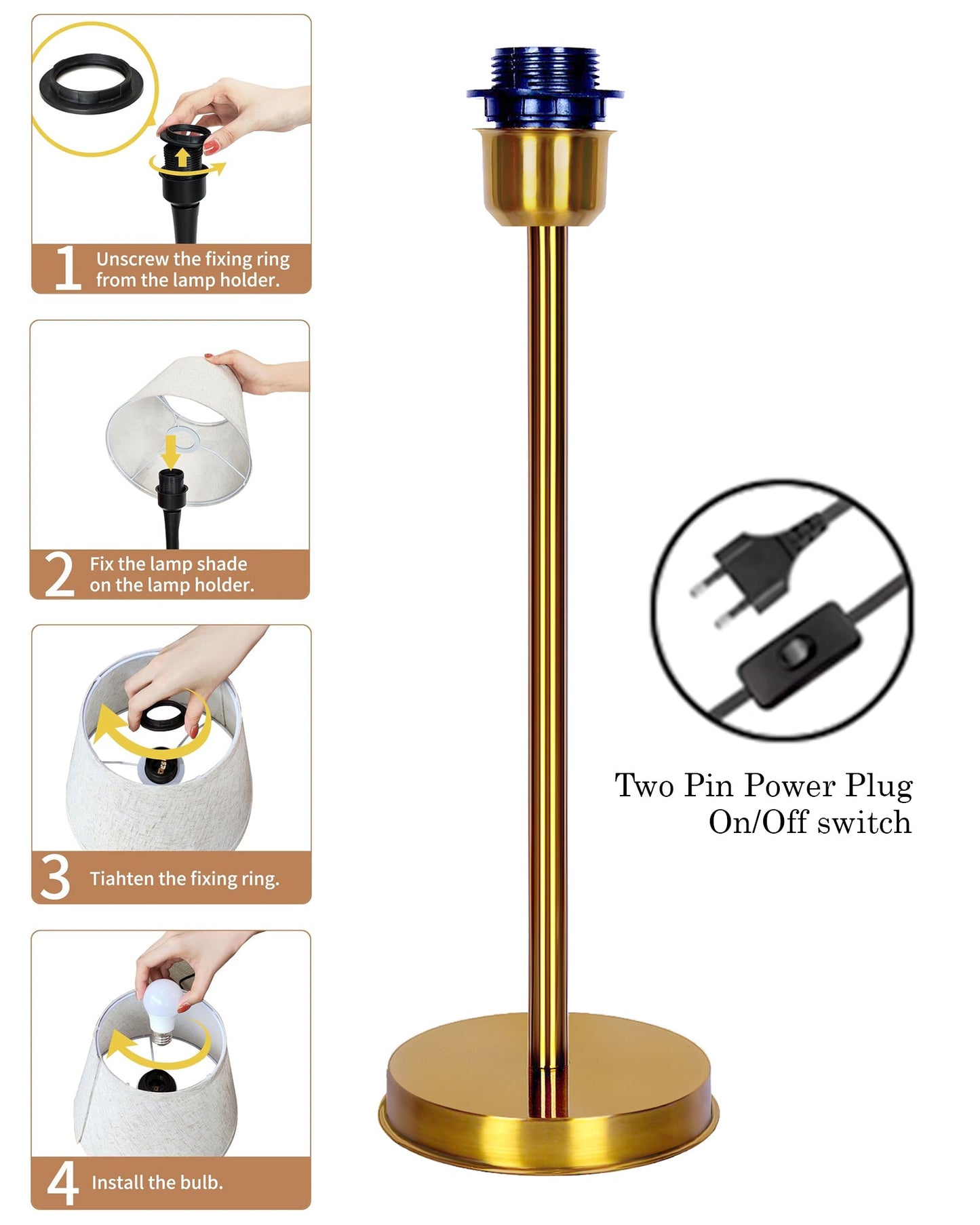 Gold Table Lamp for Living Room & Bedroom | Modern Metal Bedside Lamp | Elegant Nightstand Light for Home Décor | Stylish Study & Office Desk Lamp, Black Frill Drum