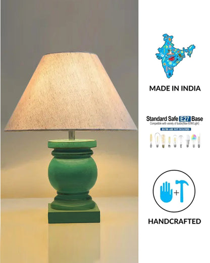 Small Table Lamp for Bedroom Green Distress Living Room Simple Retro Wood Grain Farmhouse Bedside Lamps Suitable for Nightstand, Gift, Trophy, Jute Shade