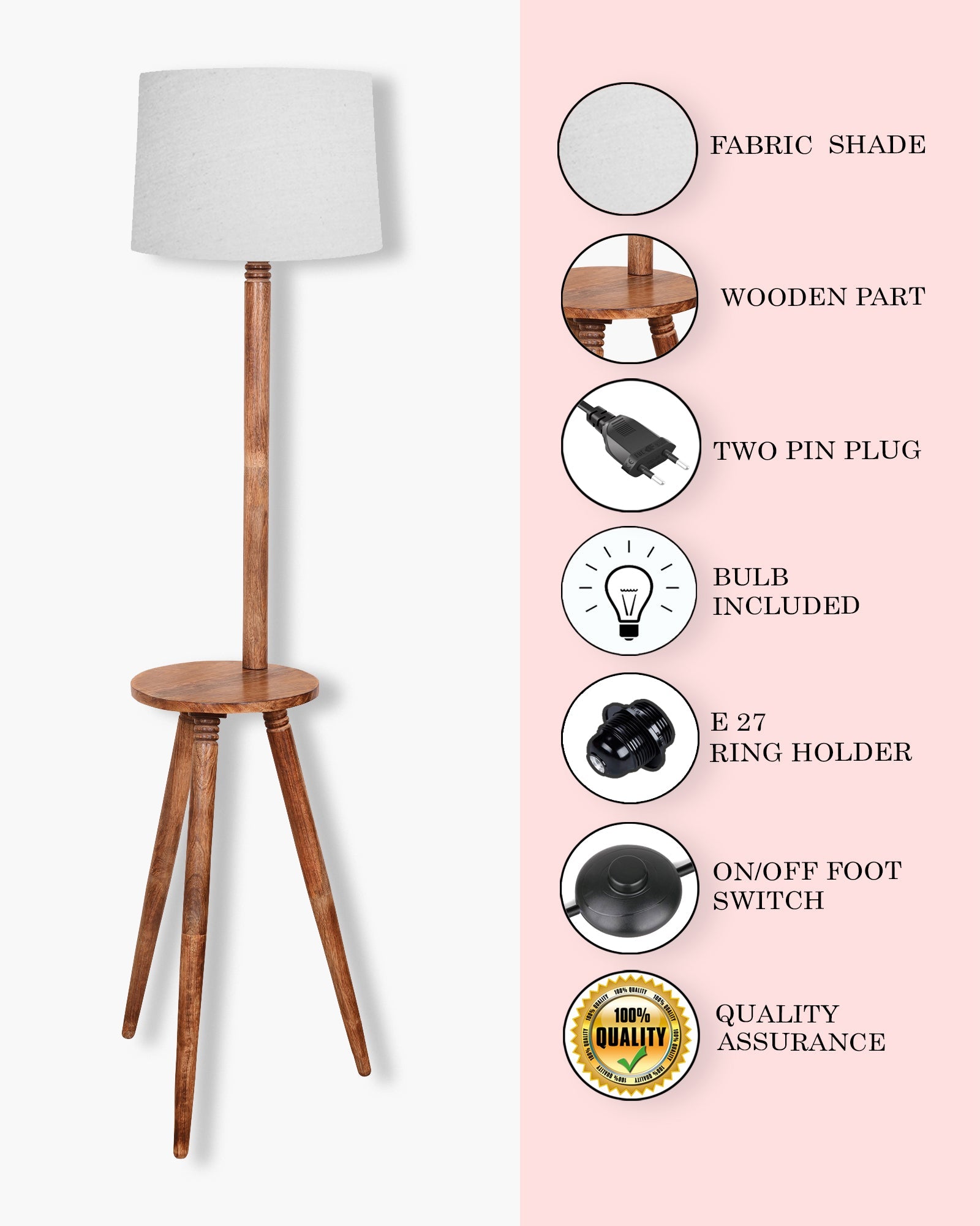 Table,Tripod Wooden Floor Lamp, Mid Century Standing Lamp, E27 Lamp Base, With Shade Modern Design Floor Reading Lamp for Living Room Bedroom, Study Room and Office