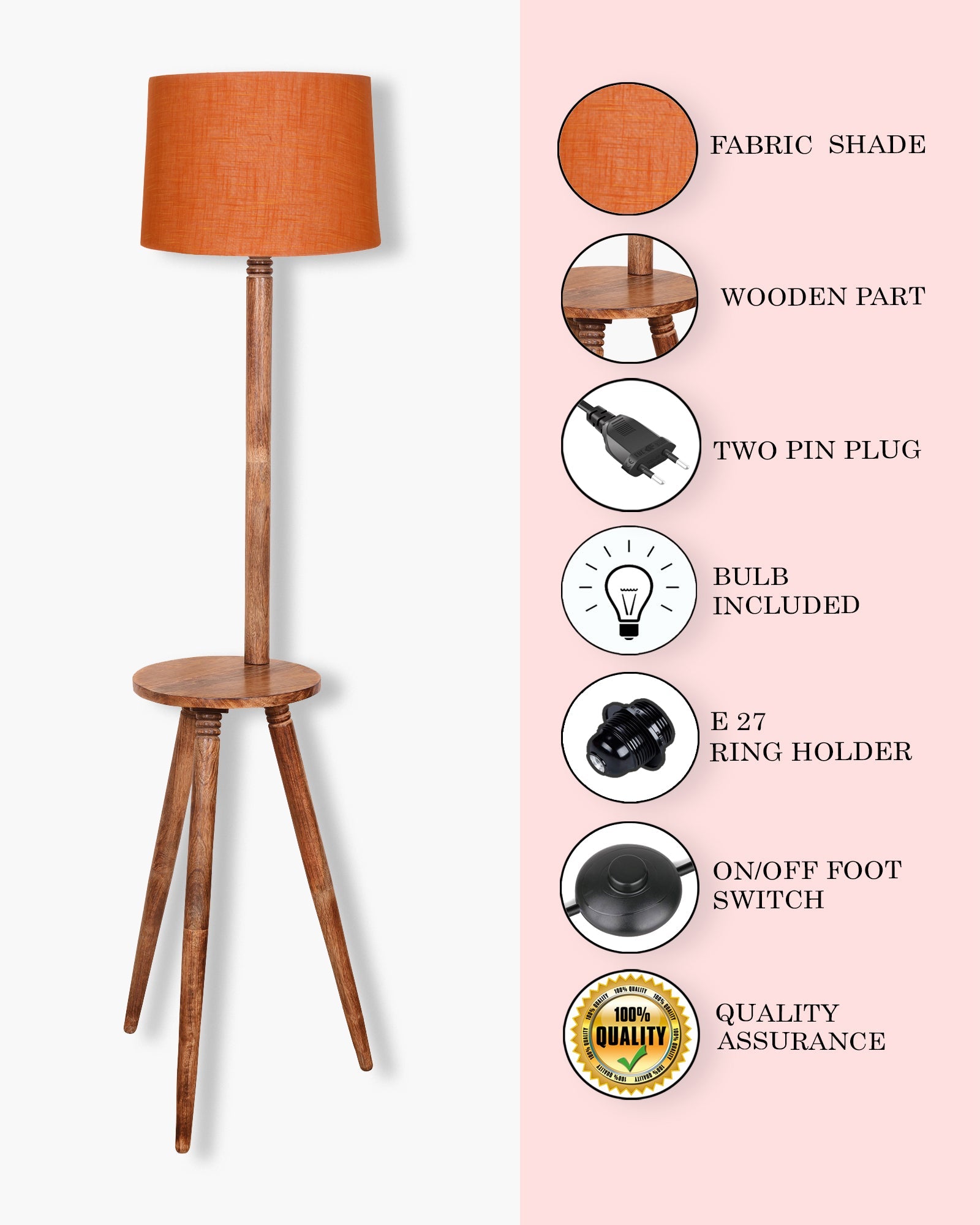 Table,Tripod Wooden Floor Lamp, Mid Century Standing Lamp, E27 Lamp Base, With Shade Modern Design Floor Reading Lamp for Living Room Bedroom, Study Room and Office