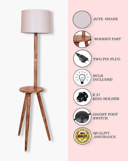 Table,Tripod Wooden Floor Lamp, Mid Century Standing Lamp, E27 Lamp Base, With Shade Modern Design Floor Reading Lamp for Living Room Bedroom, Study Room and Office